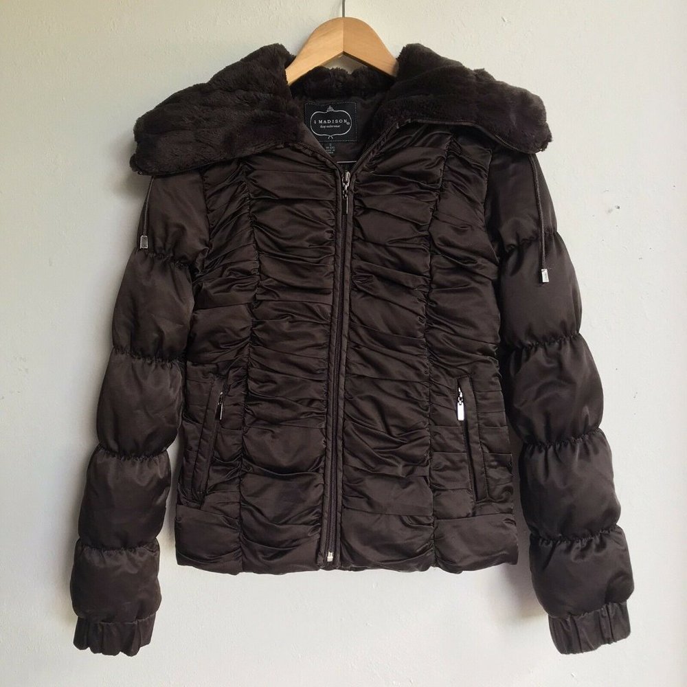 1 MADISON LUXE OUTERWEAR BROWN DOWN WOMENS PUFFER JACKET SIZE SMALL S